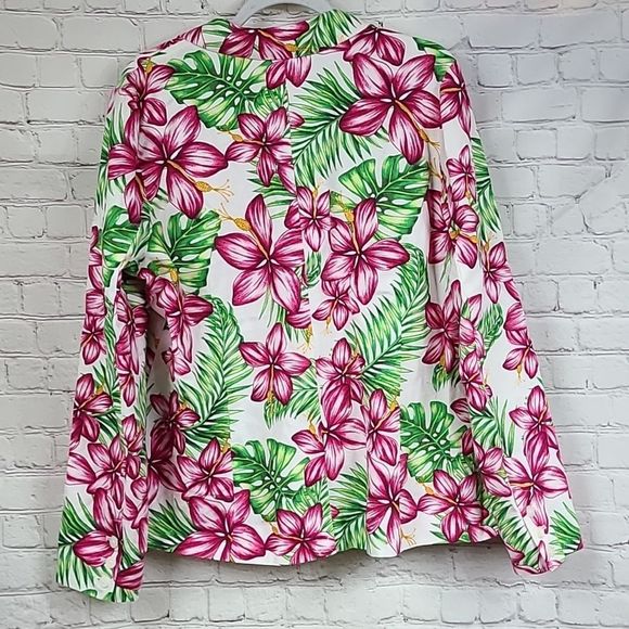 Crown & Ivy Women’s Blazer XL Hawaiian Pink Hibiscus Linen Suit Jacket Floral - Picture 9 of 9